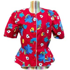 Vintage Miss Oops California Floral Peplum Blouse 0685